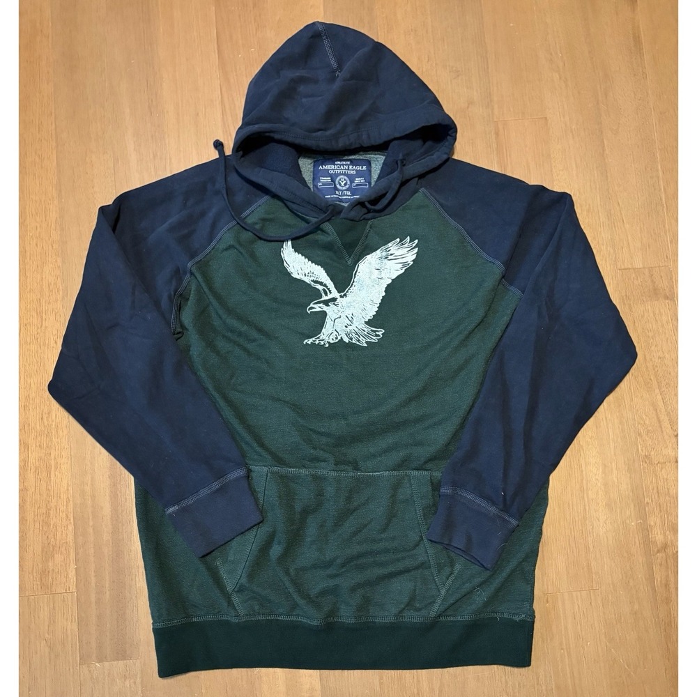 American Eagle Hoodie XL Tall Graphic Bird Logo Raglan Colorblock Pullover Y2K